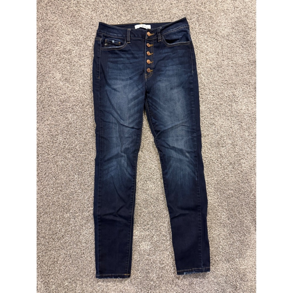 Kancan Jeans Women 9/28 Dark Wash Skinny Exposed Button Fly High Rise KC7113SD
